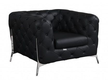 45" Black And Silver Italian Leather Tufted Chesterfield Chair HomeRoots