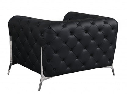 45" Black And Silver Italian Leather Tufted Chesterfield Chair HomeRoots