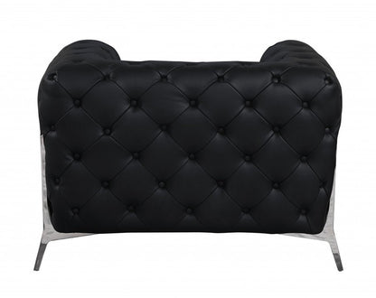 45" Black And Silver Italian Leather Tufted Chesterfield Chair HomeRoots