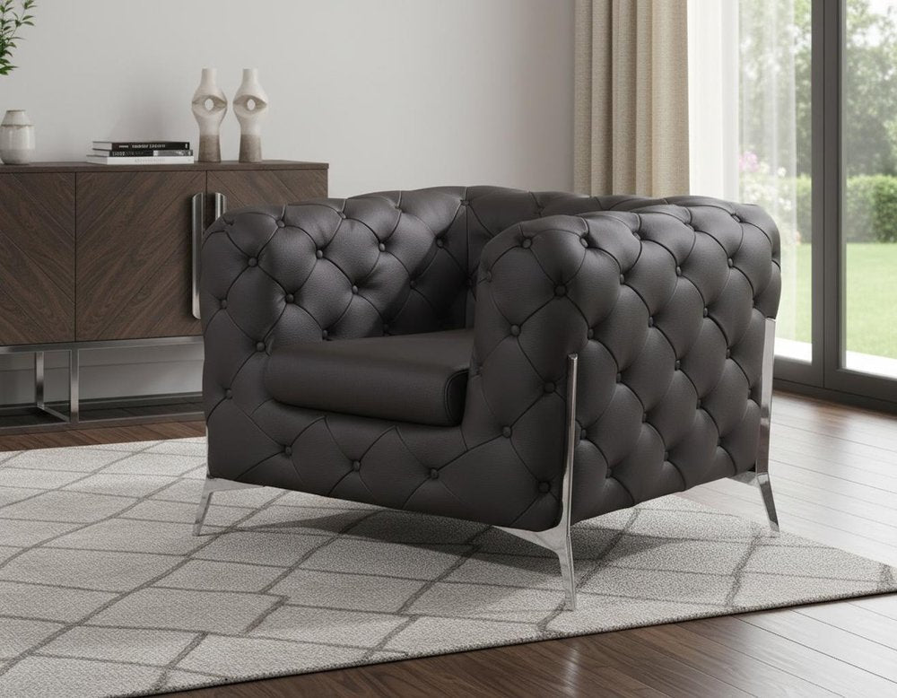 45" Brown Italian Leather Arm Chair HomeRoots