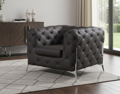 45" Brown Italian Leather Arm Chair HomeRoots