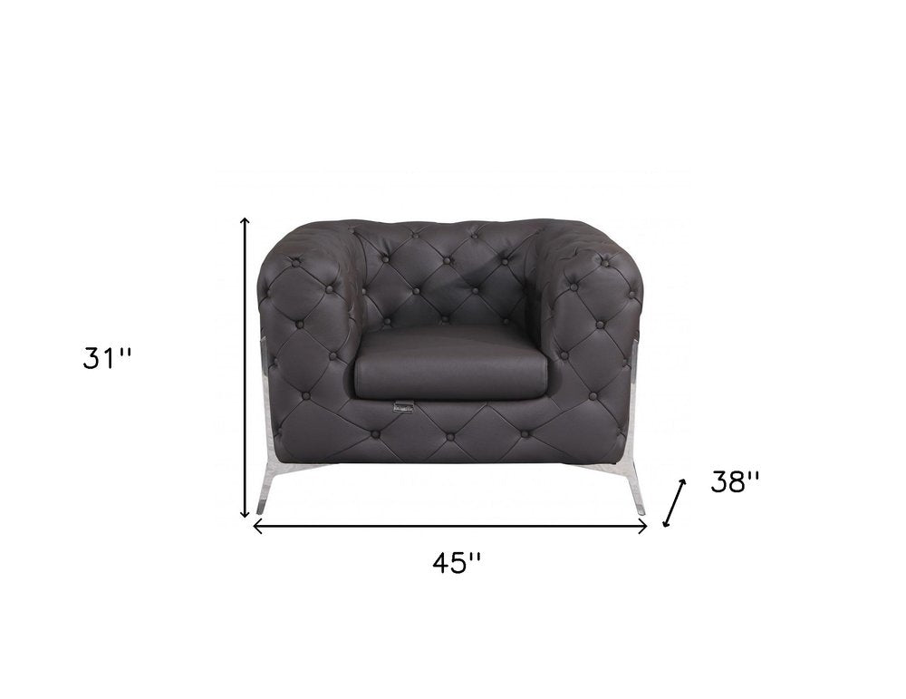 45" Brown Italian Leather Arm Chair HomeRoots
