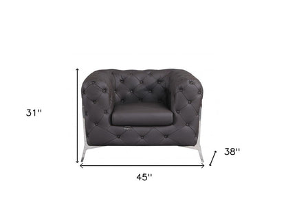 45" Brown Italian Leather Arm Chair HomeRoots