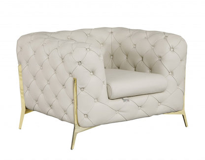 45" Beige And Gold Italian Leather Tufted Chesterfield Chair HomeRoots