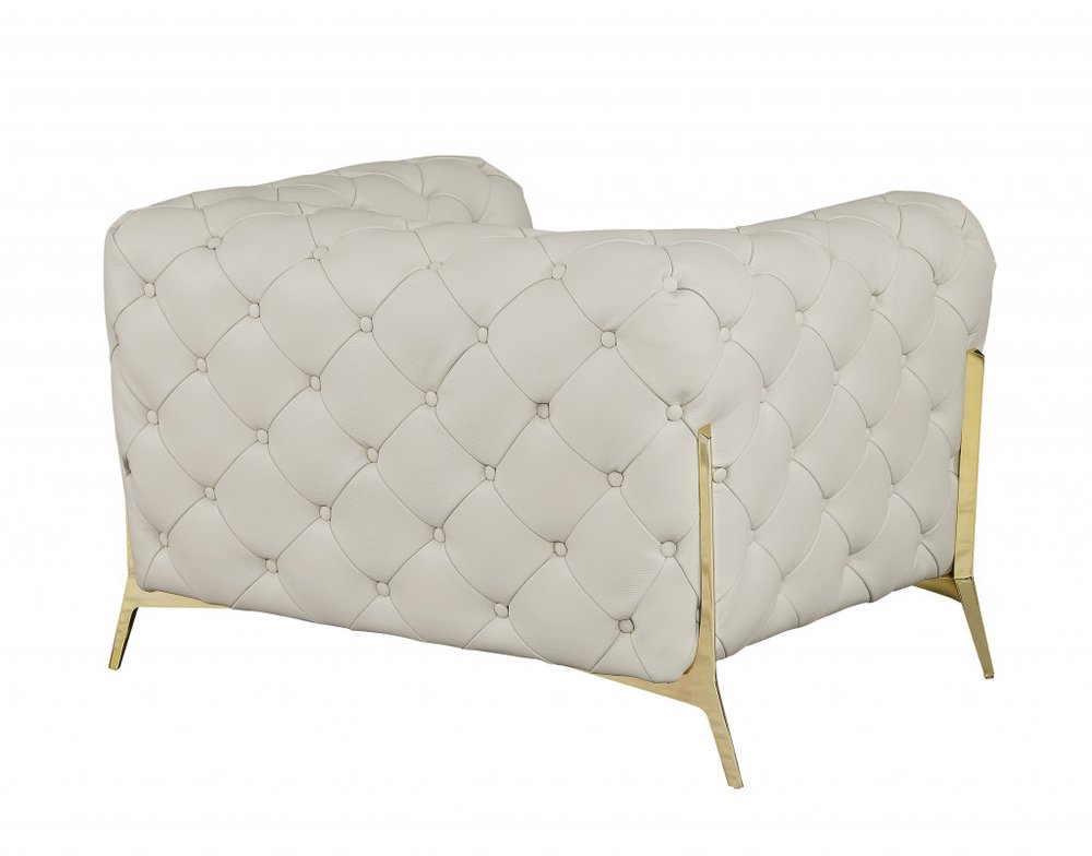 45" Beige And Gold Italian Leather Tufted Chesterfield Chair HomeRoots