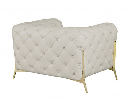 45" Beige And Gold Italian Leather Tufted Chesterfield Chair HomeRoots