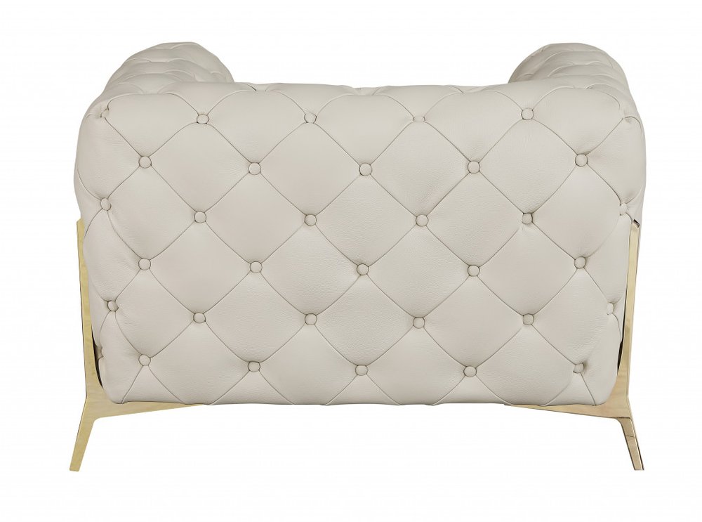 45" Beige And Gold Italian Leather Tufted Chesterfield Chair HomeRoots
