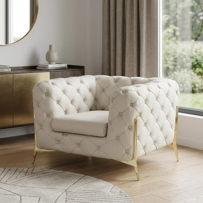 45" Beige And Gold Italian Leather Tufted Chesterfield Chair HomeRoots