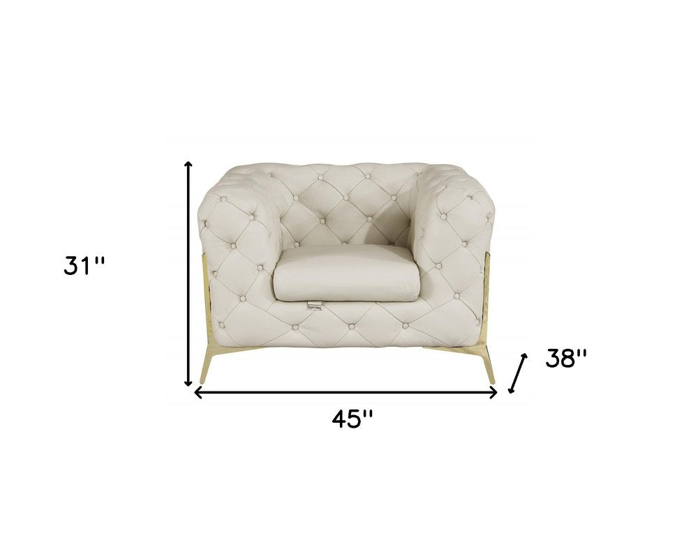 45" Beige And Gold Italian Leather Tufted Chesterfield Chair HomeRoots