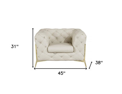 45" Beige And Gold Italian Leather Tufted Chesterfield Chair HomeRoots