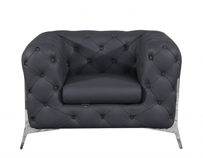 45" Dark Slate Gray And White Italian Leather Arm Chair HomeRoots