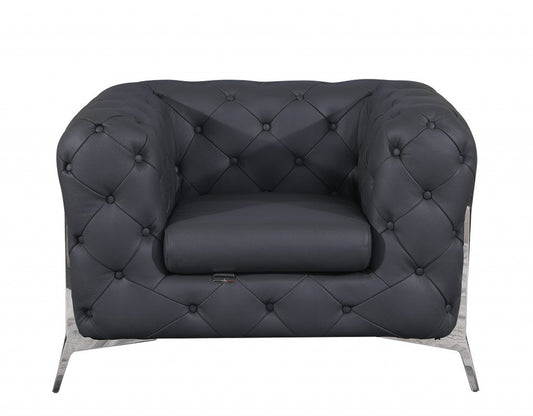 45" Dark Slate Gray And White Italian Leather Arm Chair HomeRoots