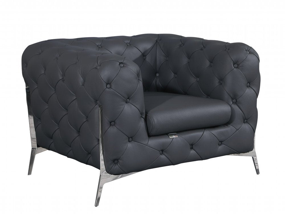 45" Dark Slate Gray And White Italian Leather Arm Chair HomeRoots