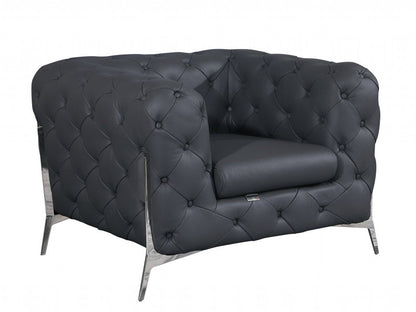 45" Dark Slate Gray And White Italian Leather Arm Chair HomeRoots