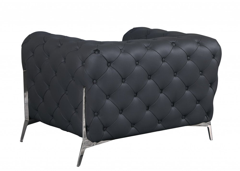 45" Dark Slate Gray And White Italian Leather Arm Chair HomeRoots