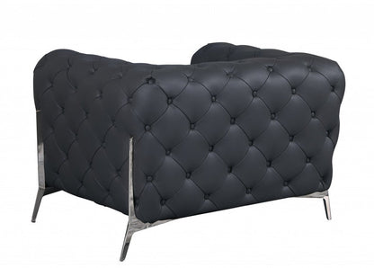 45" Dark Slate Gray And White Italian Leather Arm Chair HomeRoots