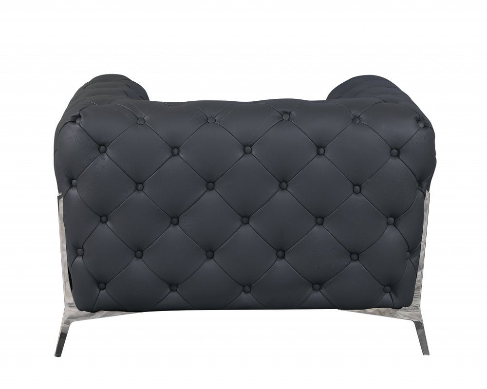45" Dark Slate Gray And White Italian Leather Arm Chair HomeRoots