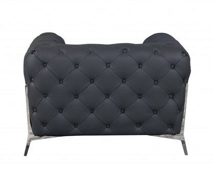 45" Dark Slate Gray And White Italian Leather Arm Chair HomeRoots