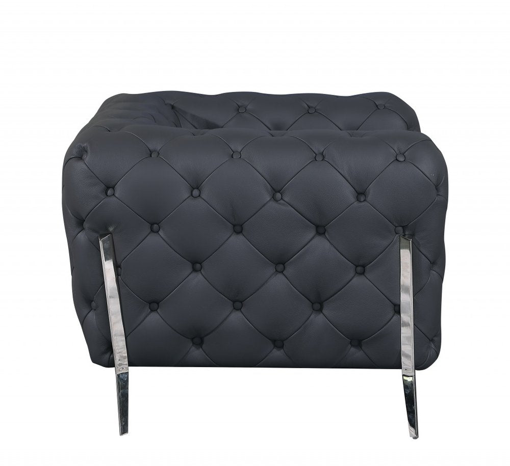 45" Dark Slate Gray And White Italian Leather Arm Chair HomeRoots