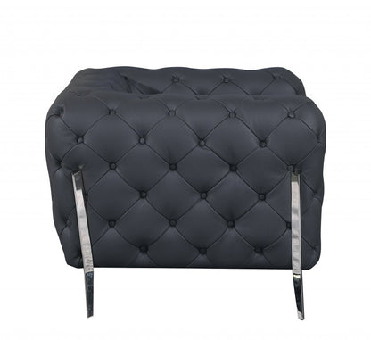 45" Dark Slate Gray And White Italian Leather Arm Chair HomeRoots