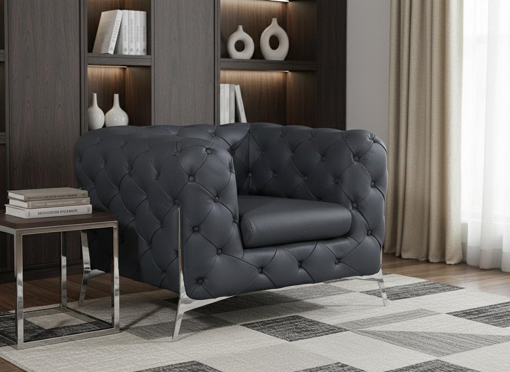 45" Dark Slate Gray And White Italian Leather Arm Chair HomeRoots