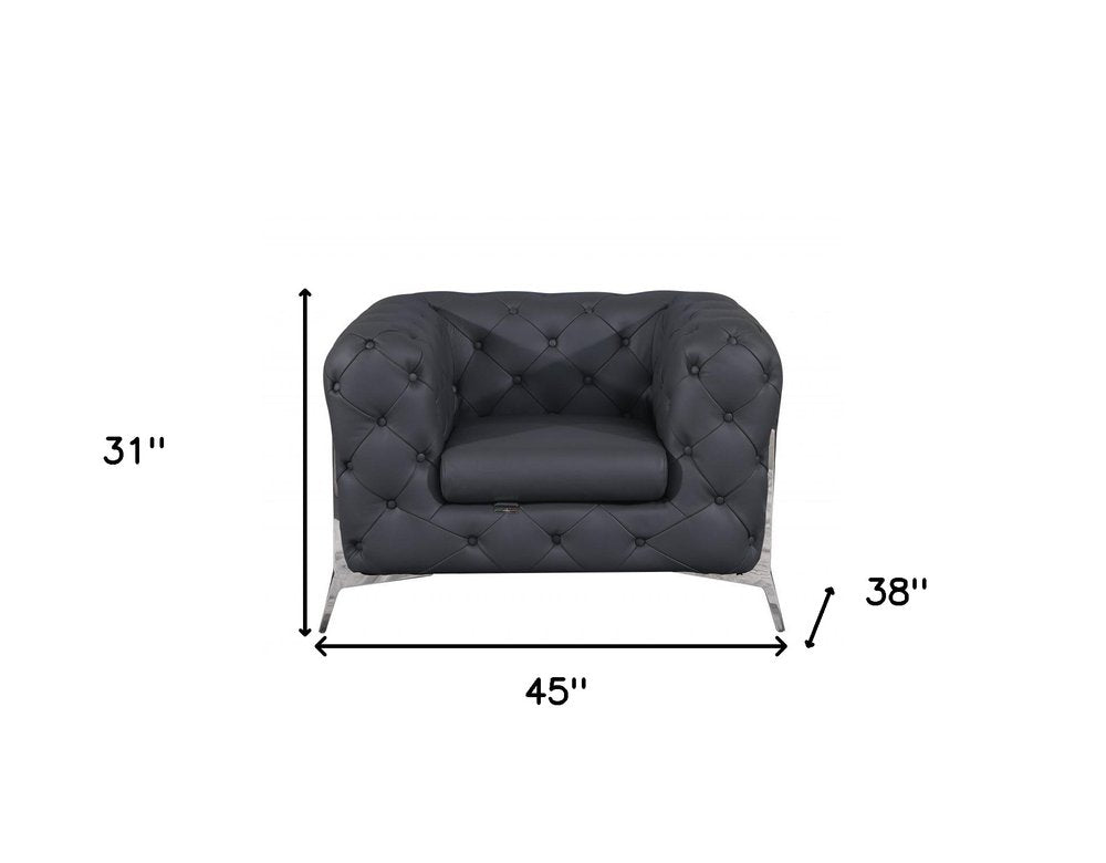45" Dark Slate Gray And White Italian Leather Arm Chair HomeRoots