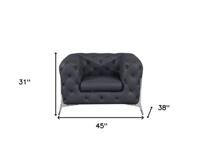 45" Dark Slate Gray And White Italian Leather Arm Chair HomeRoots