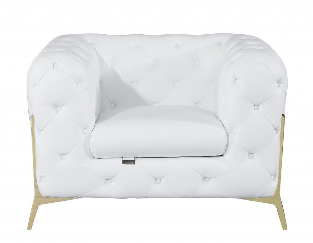 45" White And Gold Italian Leather Arm Chair HomeRoots