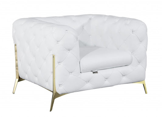 45" White And Gold Italian Leather Arm Chair HomeRoots