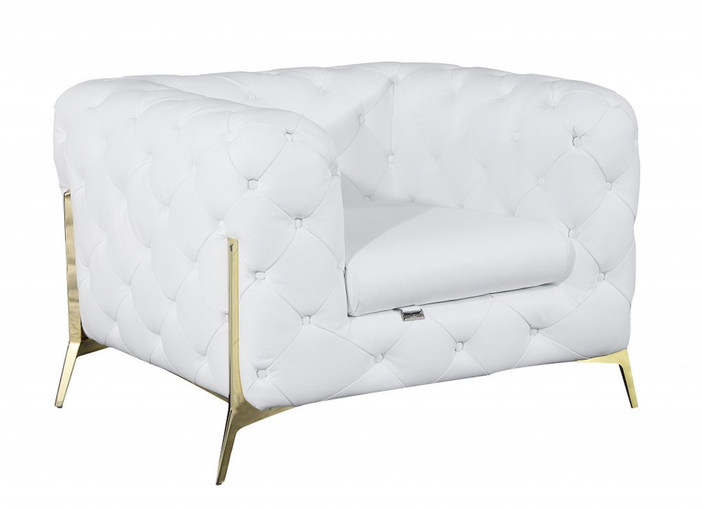 45" White And Gold Italian Leather Arm Chair HomeRoots