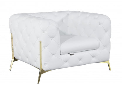 45" White And Gold Italian Leather Arm Chair HomeRoots