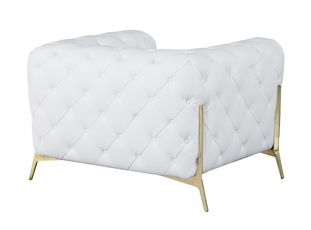 45" White And Gold Italian Leather Arm Chair HomeRoots