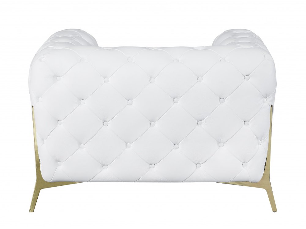 45" White And Gold Italian Leather Arm Chair HomeRoots