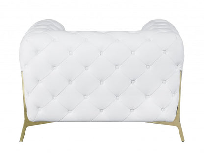 45" White And Gold Italian Leather Arm Chair HomeRoots