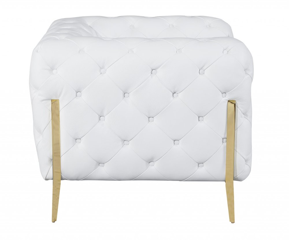 45" White And Gold Italian Leather Arm Chair HomeRoots