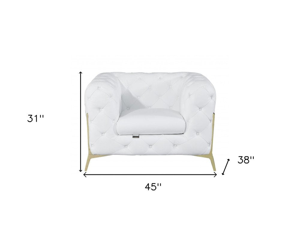 45" White And Gold Italian Leather Arm Chair HomeRoots