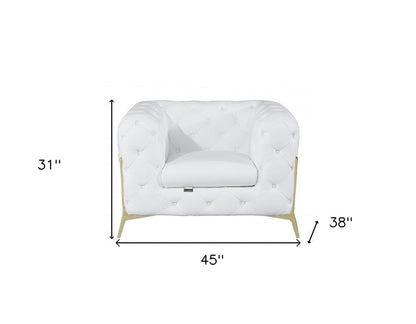 45" White And Gold Italian Leather Arm Chair HomeRoots