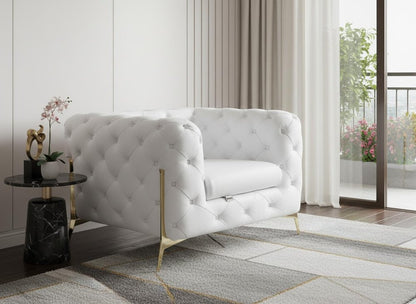45" White And Gold Italian Leather Arm Chair HomeRoots