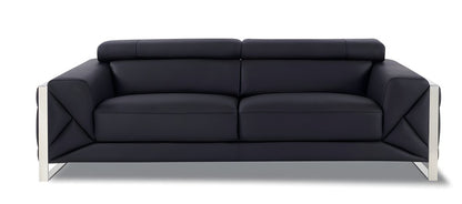 89" Black Italian Leather Sofa With Silver Legs HomeRoots