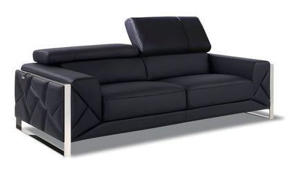 89" Black Italian Leather Sofa With Silver Legs HomeRoots