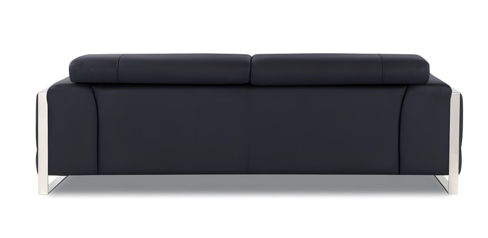 89" Black Italian Leather Sofa With Silver Legs HomeRoots