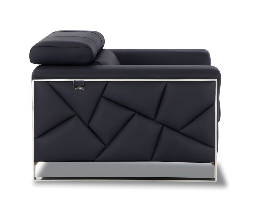 89" Black Italian Leather Sofa With Silver Legs HomeRoots