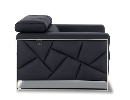 89" Black Italian Leather Sofa With Silver Legs HomeRoots