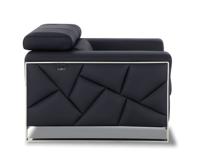 89" Black Italian Leather Sofa With Silver Legs HomeRoots
