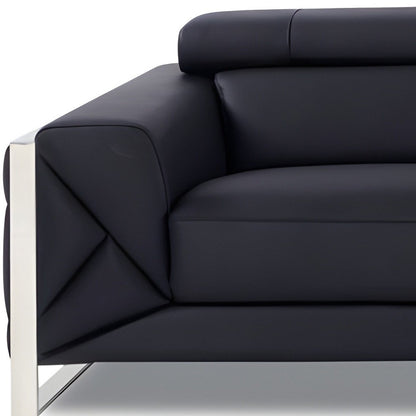 89" Black Italian Leather Sofa With Silver Legs HomeRoots