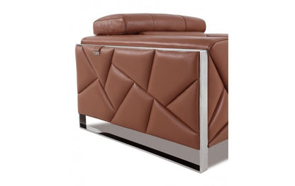 89" Camel Italian Leather Sofa With Silver Legs HomeRoots