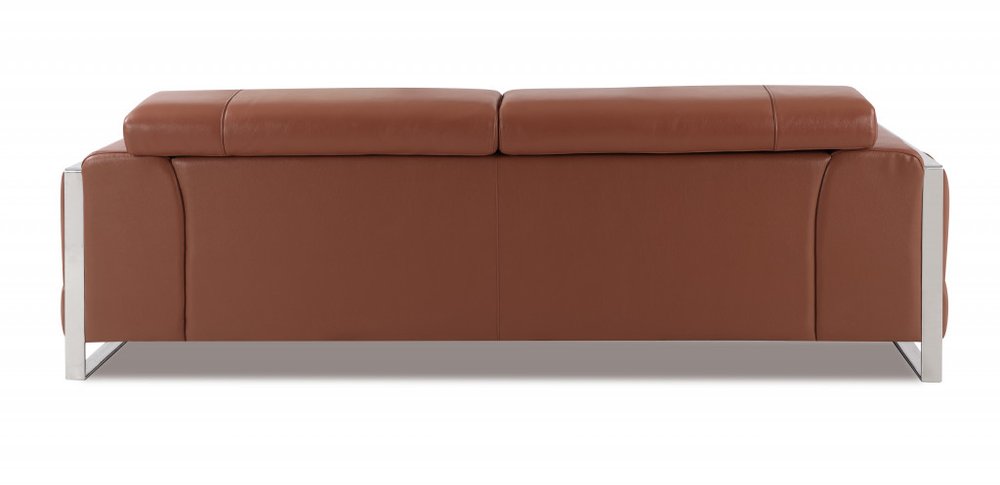 89" Camel Italian Leather Sofa With Silver Legs HomeRoots