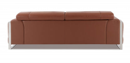 89" Camel Italian Leather Sofa With Silver Legs HomeRoots