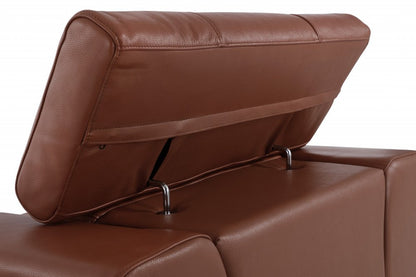 89" Camel Italian Leather Sofa With Silver Legs HomeRoots