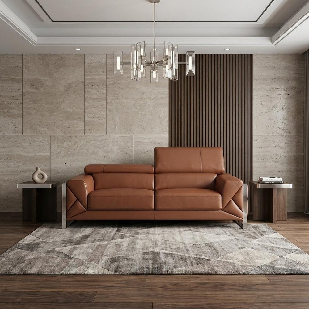89" Camel Italian Leather Sofa With Silver Legs HomeRoots